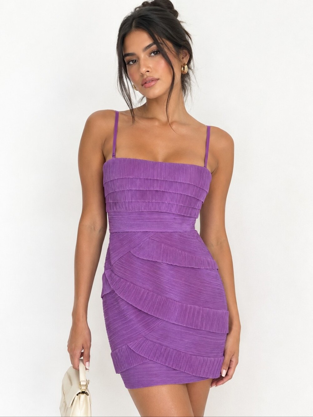 BCBGMAXAZRIA Jorie Pleated Corset Mini Dress Size 02 Dark Orchid Y2K Glam Party